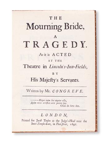 CONGREVE, WILLIAM.  The Mourning Bride, A Tragedy.  1697